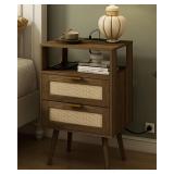 NEW $85 Rattan Nightstand with Charging Station