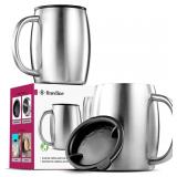 NEW $41 2PK Insulated Stainless Coffee Mugs w/Lid
