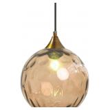 NEW $178 Vintage Amber Glass Pendant Light Fixture