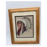 Framed Cross-Stitch Portrait Art Native