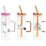 NEW $45 3PK 18oz Amber Glass Cat Cups w/Handles