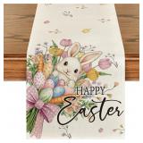 Bow Bunny Eggs Happy Easter Table Runner