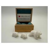 Hand Carved Bear Figurines Set (Stone, Box)