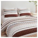 SEALED $91 (Q) 3PC Reversible Quilt- Grey/Orange