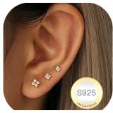 NEW 3 Pairs 14K Gold Stud Earrings for Women