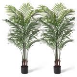 NEW $85 (5ft) 2pcs Artificial Areca Palm Plant
