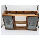 Rustic Wall Shelf w/ Hooks & Metal Doors
