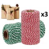 SEALED 6PK Xmas Cotton Rope Ribbon Twine -200M