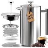 USED KICHLY 34 OZ French Press, Stainless Steel