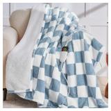 $30 Misty Blue Checkered Blanket Electric Throw