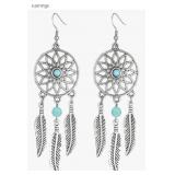NEW Blue Turquoise Dream Catcher Feather Earrings