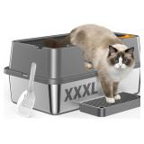 $80 NEW OROLEY Stainless Steel cat Litter Box, Ext