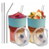 New 14OZ Glass Cups 2pk