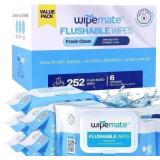 Wipemate Fresh Clean Flushable Butt Wipes 252ct