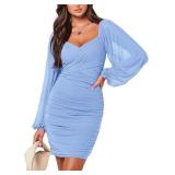 Women's V Neck Ruched Bodycon Mini Dress Black M
