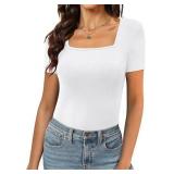 NEW (L) Women's Bodysuit Square Neck Short Sleeve