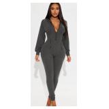 USED (XL) Fashionova Black/Grey Ribbed Jumpsuit