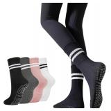 SEALED 4PK (OS) Womens Yoga Pilates Socks w/Grips