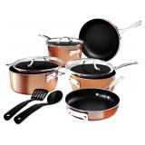 NEW $100 (10 Pcs, Copper) Stackable Pots & Pan Set