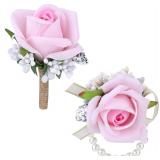 New 2pcs Pink Rose Corsage and Boutonniere Set,...