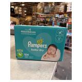 NEW $40 (N) 104 Diapers Pampers Baby Dry Diapers