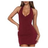 NEW $37 (L) Women Halter Dress V Neck Bodycon