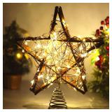 NEW Light Up Rattan Xmas Tree Topper-Battery Opp