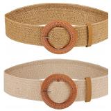 New 2pcs Braided Waist Belts for Women, Straw...