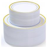 NEW $73 (200 Pcs, Gold) Disposable Plastic Plates
