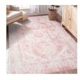 NEW $140 Area Rug - 6x9 Washable Pink Rug Vintage