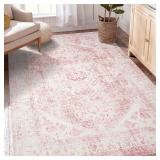 SEALED $140 Area Rug - 6x9 Washable Pink Rug...