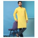 NEW $35 (M) Men's Cotton Solid Kurta Long Sleeved