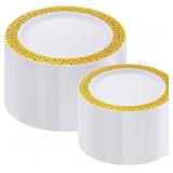 New $80 I00000 200 Pcs Gold Plastic Plates,...