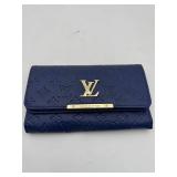 LV Style Blue Embossed Wallet Clutch Purse Women