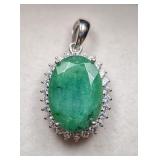 $12,025 App 5.7ct Silver Emerald gemstone Pendant
