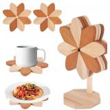 NEW 4PK Wooden Heat-Resistant Tree Coasters/Trivet