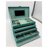 Jewelry Box w/ Mirror & 3 Drawers Turquoise