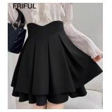 $30 (L) FRIFUL Women's Black Solid High Waist