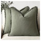 SEALED $61 2PK Linen Fringe Pillow Covers 20x20'