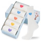 NEW 5PK (6-11) Women Hearts Cotton Crew Socks