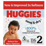 New $63 Size 2 Huggies Snug & Dry Diapers (116 Ct)