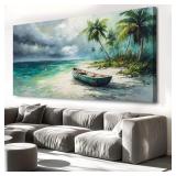New $80 Coconut Trees & Boats Painting 100x50cm