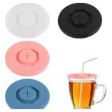 New 4pcs Silicone Lids for Cups with Straw Hole