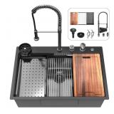$490 33x22 inch Waterfall Kitchen Sink Metal Black