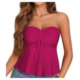 NEW (M) Women's Strapless Ruffle Crop Tube Top-PNK