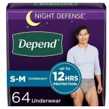 NEW $80 Depend Night Defense Men Underwear, 64Ct