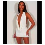 NEW (M/L) Backless White Halter Dress and Thong