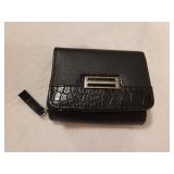 Black Trifold Wallet With Zippered Pocket