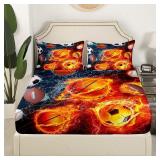 SEALED $54 (F) 4PK 3D Flame Soccer Bedding Set