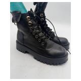 Sttiyar Black Leather Combat Boots Size 39